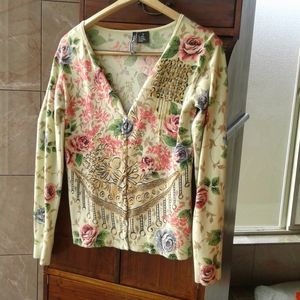 Charlotte Tarantola floral cardigan w/bead embroid